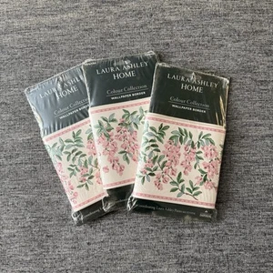 Lot Of 3 Vintage Laura Ashley Home Pink Green Flower Floral Wallpaper Border - Picture 1 of 9