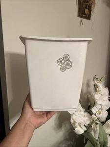 Vintage MCM Rubbermaid Waschtisch Papierkorb Mülleimer #2952 Weißgold Blumen NEU - Bild 1 von 7