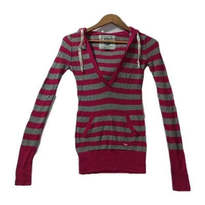 Victoria’s Secret Rosa Y2K Gris Rosa Caliente Rayas Sudadera con Capucha Suéter Mujer’s Pequeño Foto 1 de 4