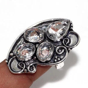 Crystal Topaz 925 Silver Plated Gemstone Ring US 10 Aesthetic Jewellery MJ - Picture 1 of 3