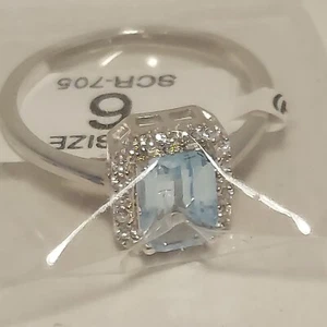Neu mit Etikett Smaragdschliff natürlicher Blautopas Heiligenschein Ring 925 Silber eleganter Designer Gr. 6 - Bild 1 von 9