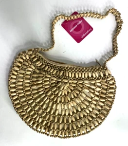 Xhilaration Beaded Hobo Shoulder Bag Natural Color Wood Bead Vintage 2001 Target - Picture 1 of 10