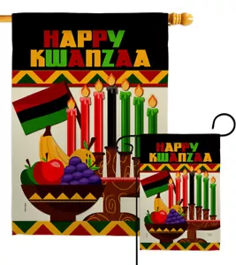 Bandiera da giardino africana Happy Kwanzaa decorazione invernale piccolo regalo cortile casa striscione - Foto 1 di 17