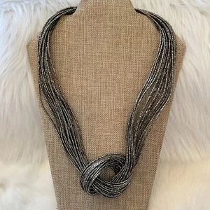 Cybergoth Metallic Gray Necklace Knotted Multi Strand Adjustable Statement 10286 - Picture 1 of 7