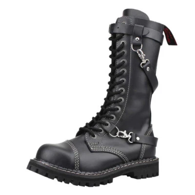 ANGRY ITCH - 14-Loch 3 Lederriemen Gothic Punk Army Ranger Armee Leder Stiefel m - Bild 1 von 4