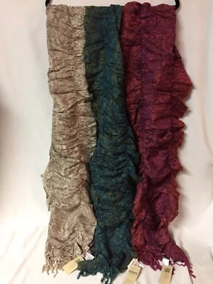 全新带标签 COLDWATER CREEK ARTISAN 叠层和FRINGE SCARF MSRP $34.95 — 第 1/4 张图片