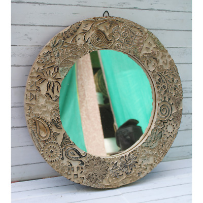 Estilo Antiguo Madera Redondo Mirror Frame Grabado Pared Decorativo • 161.76€