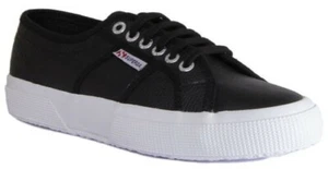 Superga 2750 Efglu Homme Cuir Noir Blanc Chaussures De Gym Taille EU 40 - 47 - Picture 1 of 12
