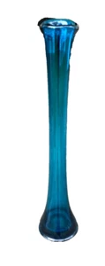 Vintage MCM Art Glass Blue Turquoise 14” Tall Swung Vase - Picture 1 of 9