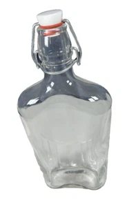 Vintage .05L Ribbed Glass Liquor Flask Bottle w/Bail Wire Lid, 9 In Tall - Picture 1 of 4