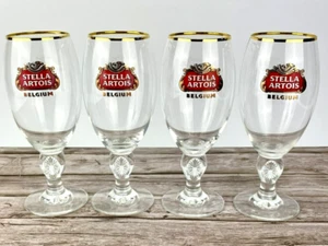 4 Stella Artois Belgium Glasses 40 cl Gold Rim 600 Years of Brewing Expertise - Picture 1 of 14