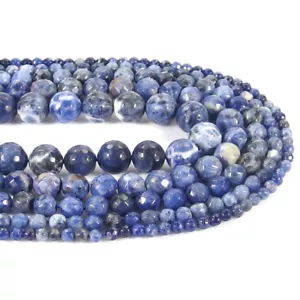 Natural Soldalite Stone Faceted Round Spacer Beads 15.5'' 4mm 6mm 8mm 10mm 12mm - Picture 1 of 6