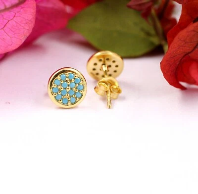 Orecchini in argento sterling 925 tondo turchese blu 1,2 g regalo compleanno ... - Immagine 1 di 4