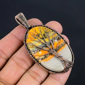 Joyería colgante envuelta en alambre de cobre hecho a mano piedras preciosas de jaspe abejorro LC-236 - Imagen 1 de 5