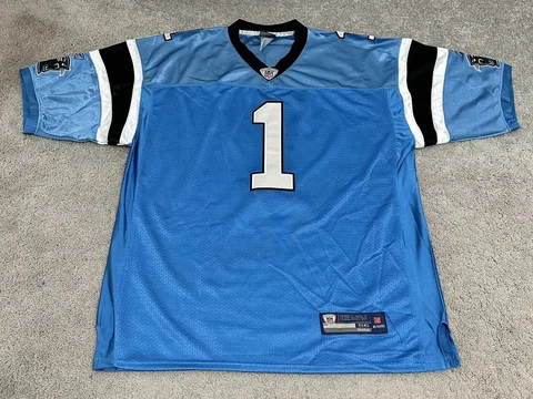 Cam Newton Jersey Men 56 Blue Carolina Panthers Reebok #1 Onfield Football Cover