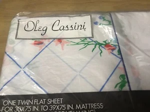 VINTAGE BURLINGTON Oleg Cassini Beautiful Flower Bright Pattern TWIN FLAT SHEET - Picture 1 of 7