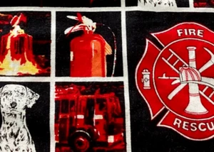 Vtg 2008 Sykel Fabrique Fire Fighter Sewing Fabric Scrap 48"x36" Quilting Cotton - Picture 1 of 6