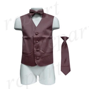 New Boy's Kid's formal Tuxedo Vest Waistcoat_necktie & bowtie Brown USsize 2-14  - Picture 1 of 5