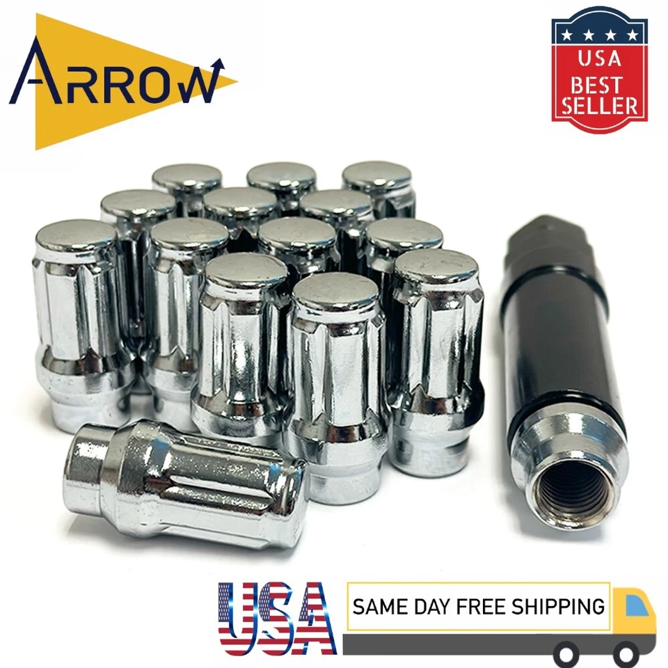 16x Chrome M12x1.5 Extend type Tuner Spline Lug Nuts &Key Fit Chevy Ford Mercury - Image 1 of 4