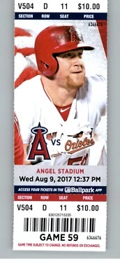 Baltimore Orioles vs Los Angeles Angels 8/9/2017 Full Ticket  - Image 1 of 2