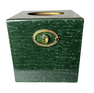 Mike & Ally Tissue Box Holder Cover Green Byzantine Enamel Lacquer Jeweled Cube
