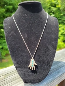 Nuevo de lote antiguo (8) Collar colgante de mano plateado para quiromancia con estrás azul mágico - Imagen 1 de 8