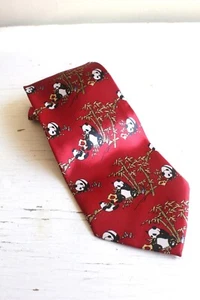 Corbata larga para hombre Kal seda satinado panda bambú motivo corbata vintage años 70 4" de ancho - Imagen 1 de 2