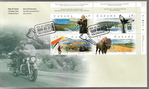 Canada Post 1999 FDC: 4 x 46¢ Se-Tenant Block Scenic Highways UR Blk - Sc 1783a Cover