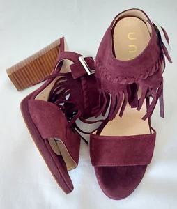 Unisa Burgundy Wine Suede Leather Tasselled Open Toe Sandals Size 5 EU 38 - Picture 1 of 5
