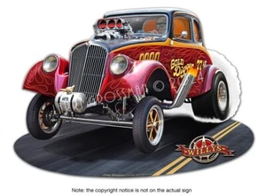 '33 WILLYS DRAG RACE GASSER HOT ROD Laser-cut Metal Sign by Larry Grossman - Picture 1 of 2