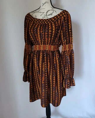 Anna Sui For Target Boho Summer Mini Dress Puff Long Sleeve Geo-Multicolor Sz.S - Image 1 of 4