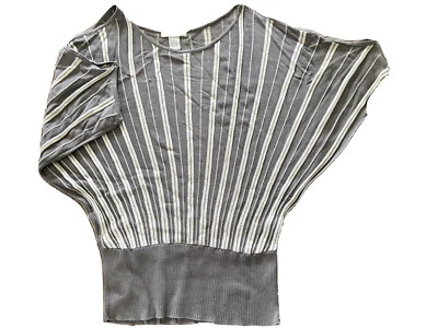 Suéter tejido a rayas elástico en forma de V manga abierta para mujer DESIGN HISTORY talla M Foto 1 de 4