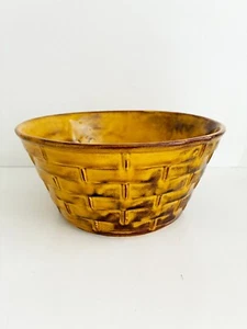 Vintage Midcentury Modern Calif USA Ceramic Bowl Braided Look Pottery Ochre MCM - Picture 1 of 9