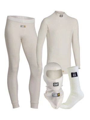 OMP Primer Conjunto Ropa Interior Top Calcetines Largos Johns Pasamontañas Blanco FIA 8856-2018 Foto 1 de 4