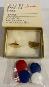 Vintage Fashion Jewelry By Avon Newport Convertible Pierced Earrings w/ 3 Colors - Picture 1 of 3