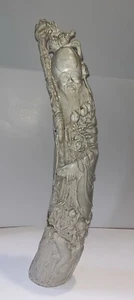VINTAGE FAUX ELEPHANT TUSK 26” Oriental Carved Scholar Animals Detailed - Picture 1 of 24