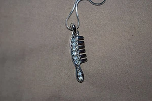 Comb Pendant Necklace Crystals Silver Barber Hair Stylist Salon Free Ship CY5 - Picture 1 of 3