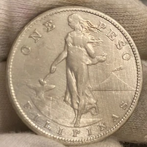 PHILIPPINES 1907 ~ SILVER PESO ~ LARGE CROWN ~ U.S. TERRITORY - Picture 1 of 2