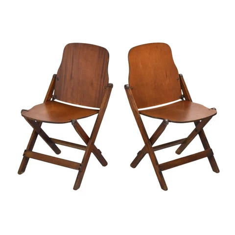 Vintage 1940s Pair US Army Issued WWII Bentwood Folding Chairs Cover