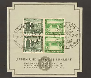 RARE 1937 STAMP GERMANY "Leben und Werk des Führers" SST Hamburg 20.4.37 - Picture 1 of 1