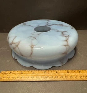 BLUE DECO SWIRL MARBLED LOOK CASED GLASS SCALLOPED EDGE PENDANT LAMP SHADE VTG - Picture 1 of 8