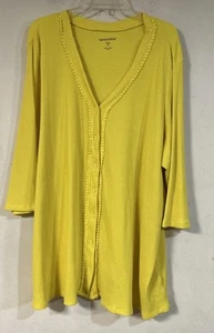 Woman Within Waffle Knit  Button Up Shirt Size 30/32 Yellow - Picture 1 of 4
