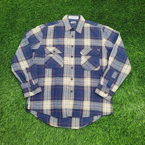 Vintage 90s Shadow Plaid Button Shirt Medium 21x29 Blue Yellow - Picture 1 of 11