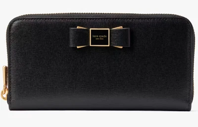 Cartera continental grande Kate Spade Morgan cuero negro arco K9925 precio de venta sugerido por el fabricante 210 USD Foto 1 de 4