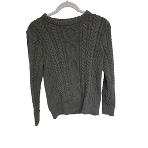 LL Bean Organic Cotton Cable Knit Crewneck Sweater Olive Green Medium - Picture 1 of 6