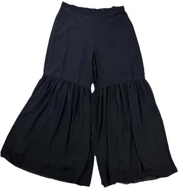 Samuel Dong Pants Sz L Tiered Ruffle Flare Wide Leg Black Dressy 30" Inseam 32"W - Image 1 of 4