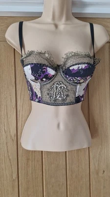 Corsé Floral Cavalli Top Vasco Corte Deshuesado IT40 UK8 Pequeño Borde Encaje Dorado  Foto 1 de 4