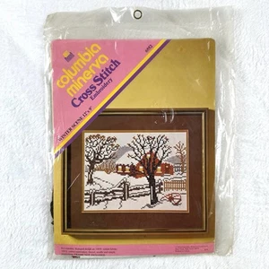 Vintage 1974 Columbia Minerva ricamo punto croce 12 x 9" scena invernale #6552 - Foto 1 di 3