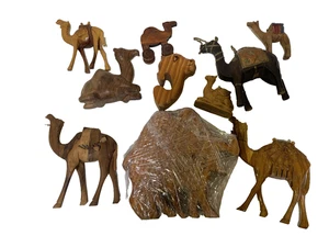 Vintage Hand-Carved Olive Wood Camel world Figurines Puzzle Lot of 10 Assorted 1 - Picture 1 of 12
