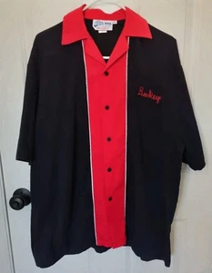 Cruisin USA Bowling Shirt Mens Vegas Baby Rockabilly Red Black Vintage XL - Picture 1 of 3